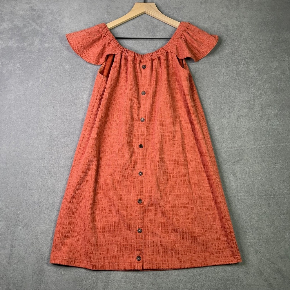Madewell Dress Rust Orange Button Front Off Shoulder Women XS J2695